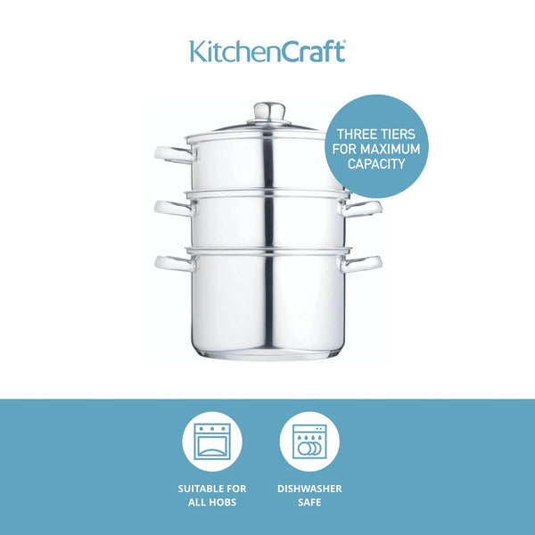 KitchenCraft Stainless Steel Three Tier Steamer, 22cm image 9