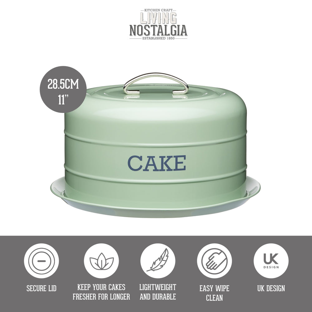 Living Nostalgia Airtight Cake Storage Tin/Cake Dome - English Sage Green