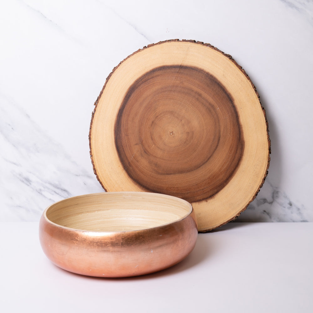 2pc Serveware Set with Large Wooden Serving Board and Large 26cm Bamboo Serving Bowl