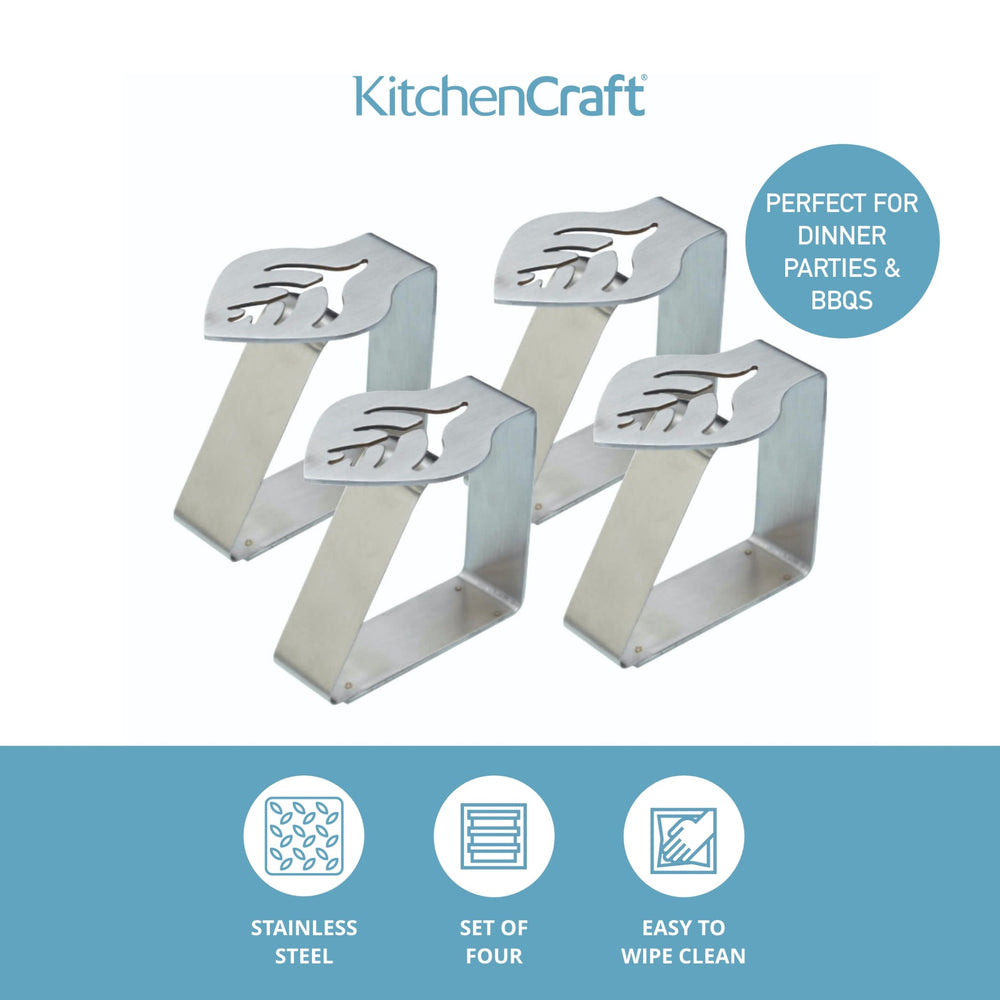 KitchenCraft Set of 4 Leaf Shaped Stainless Steel Table Cloth Clips