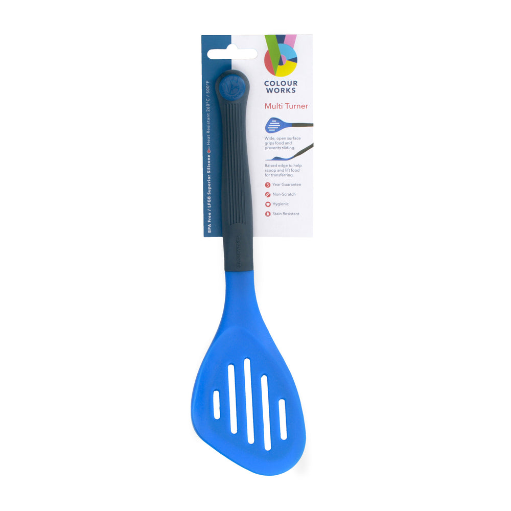 Colourworks Brights Blue Long Handled Silicone-Headed Slotted Food Turner