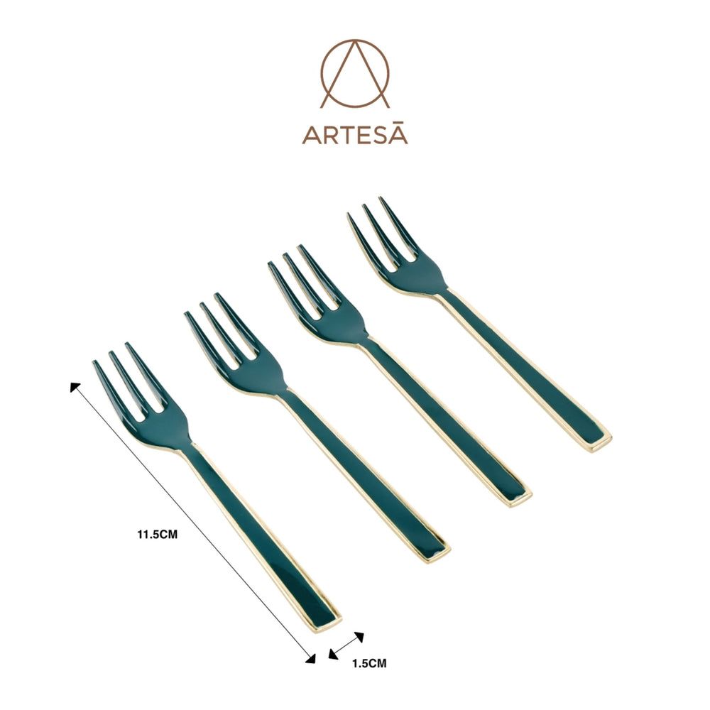 Artesà Set of Mini Serving Forks - Green and Gold, 4 Pieces