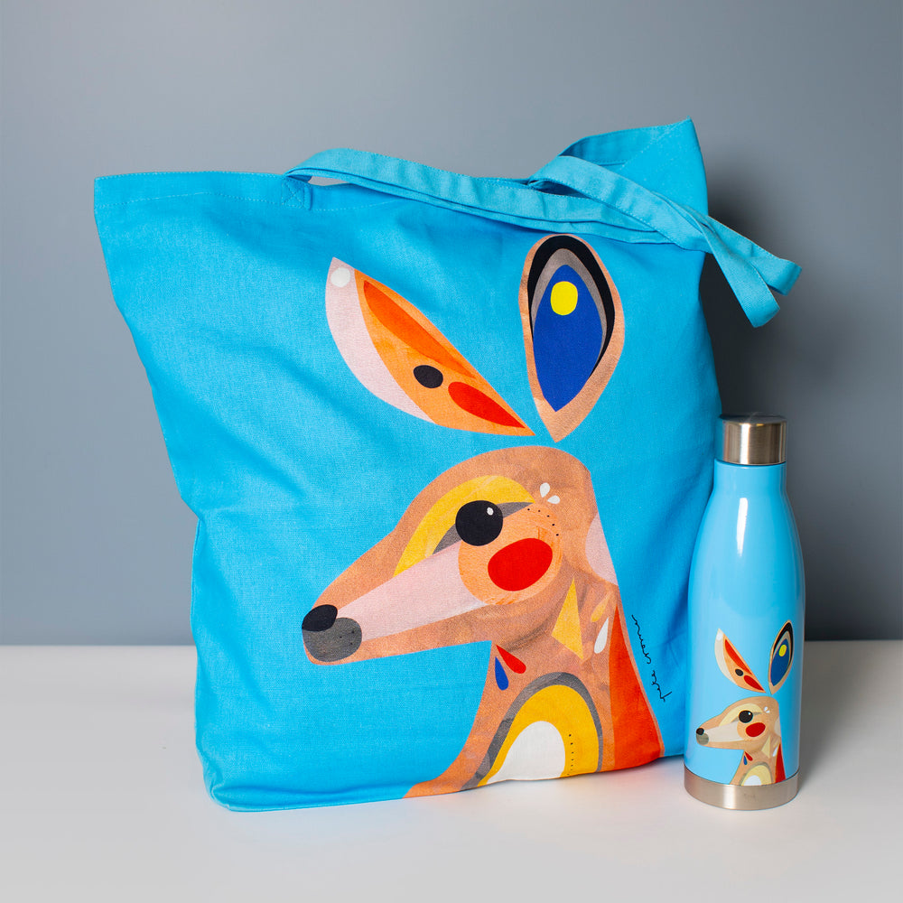 2pc Kangaroo Hydration Travel Set with 500ml Double Walled Insulated Bottle and Cotton Tote Bag