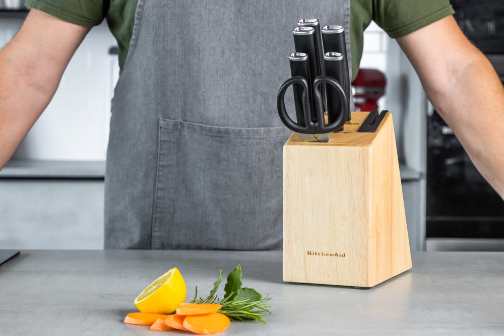 KitchenAid Classic 6-Piece Knife Set with Block, Sharp High-Carbon Japanese Steel Kitchen Knives and Rubberwood Holder