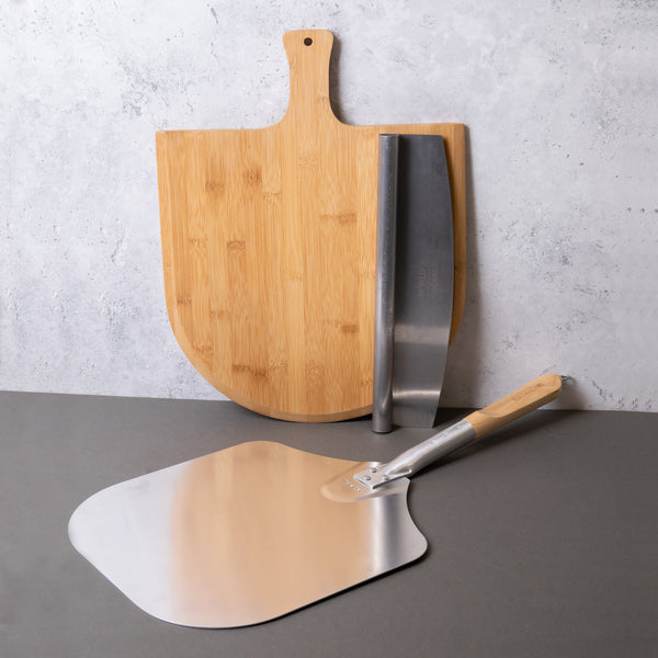 3pc Pizza Peel Set with Pizza Paddle, Bamboo Serving Board and Stainless Steel Rocking Knife image 3