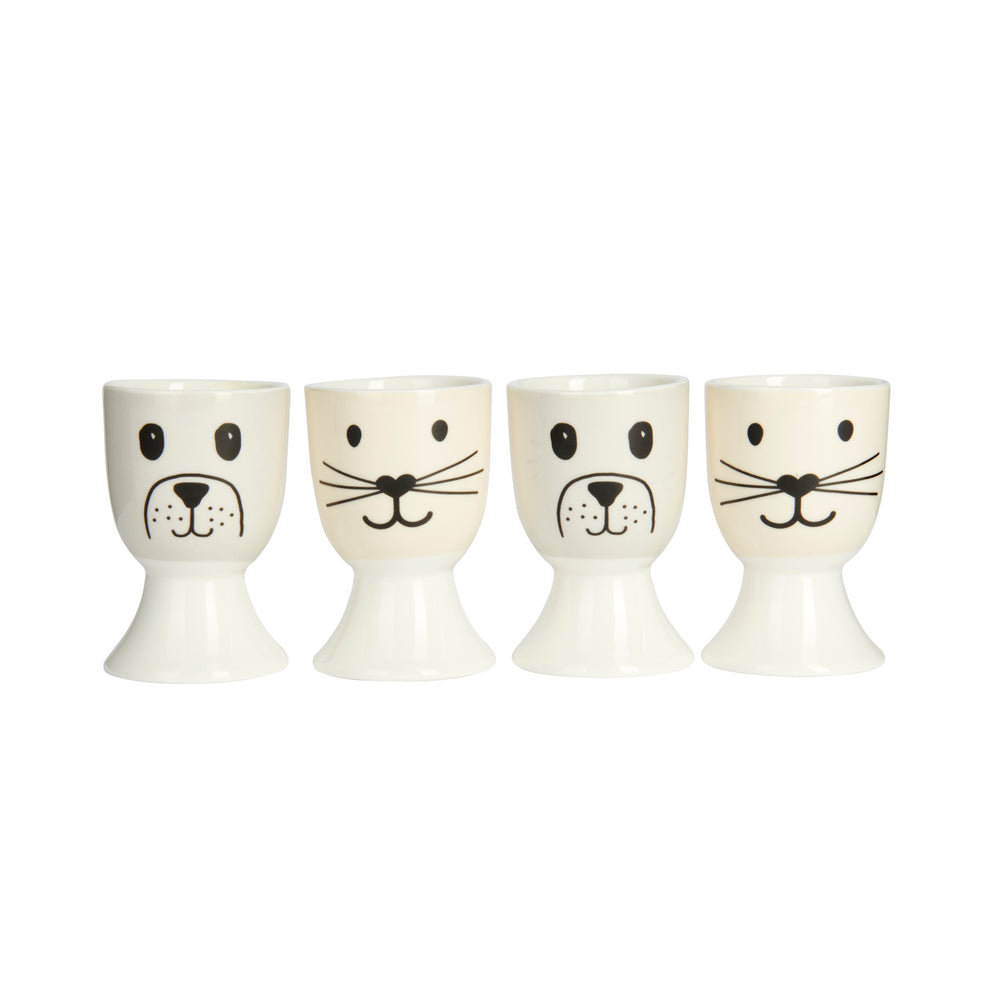 KitchenCraft Cat and Dog Egg Cup Set - Porcelain, 4 Pieces