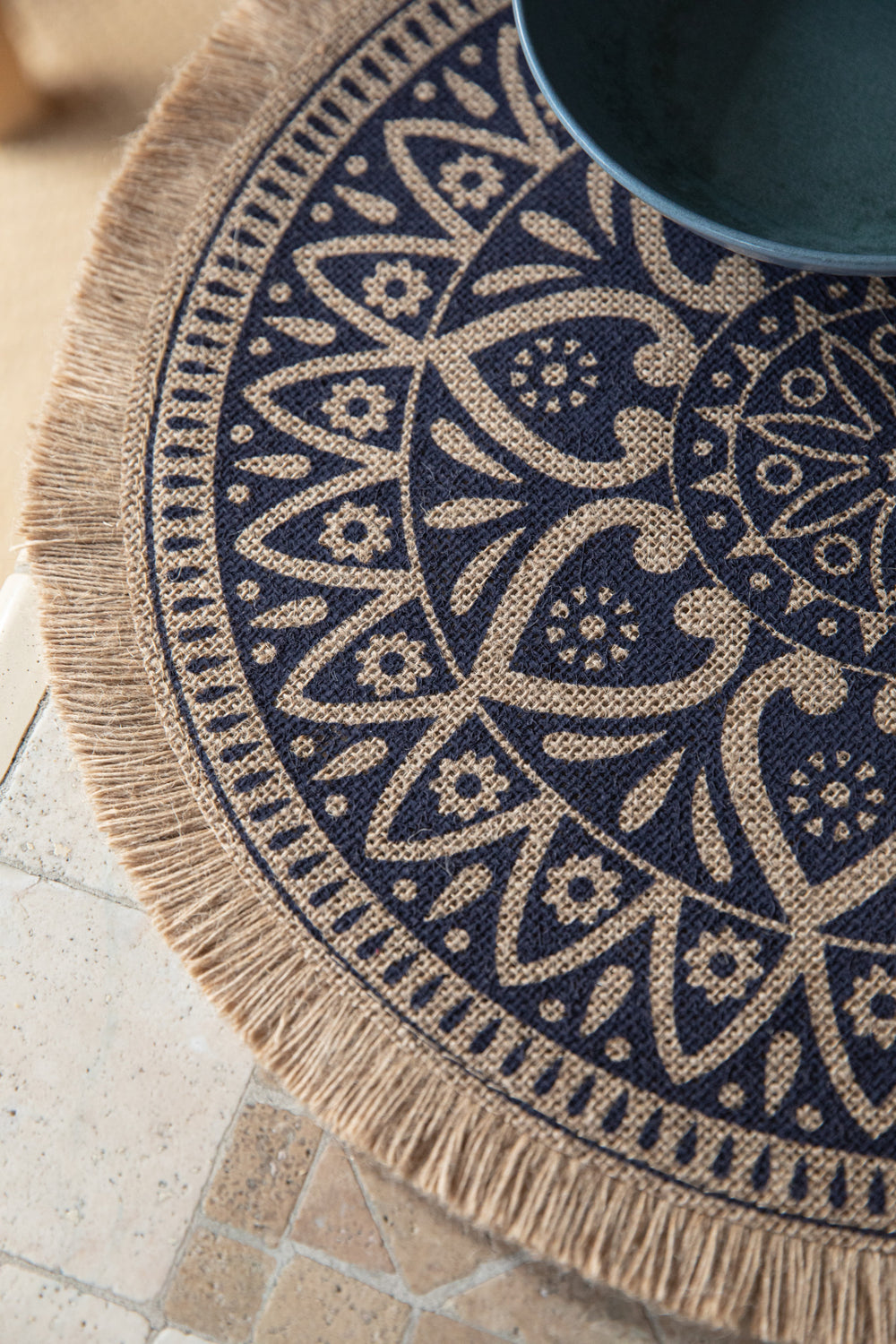 Creative Tops Set of 4 Jute Placemats with Mandala Design, Natural Printed Hessian - Blue