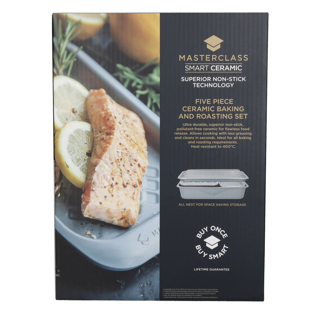 MasterClass Smart Ceramic 5-Piece Stackable Bakeware Set with Chemical-Free Non-Stick