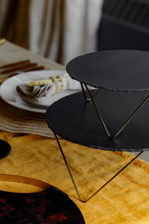 Artesà Tiered Serving Stand, 2 Slate Platters with Raised Metal Legs image 5