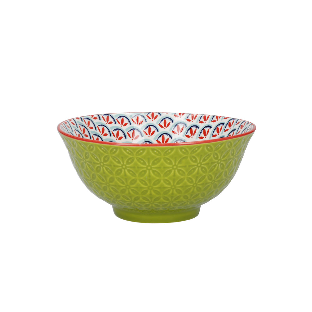 KitchenCraft Patterned Cereal Bowl Set in Gift Box, Ceramic, 'Brights' Designs, 15cm, 4 Pieces