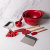 6pc Baking Set including Red Mixing Bowls, Measuring Spoons & Cups, Pastry Brush, Spatulas, Pastry Blender & Dough Cutter