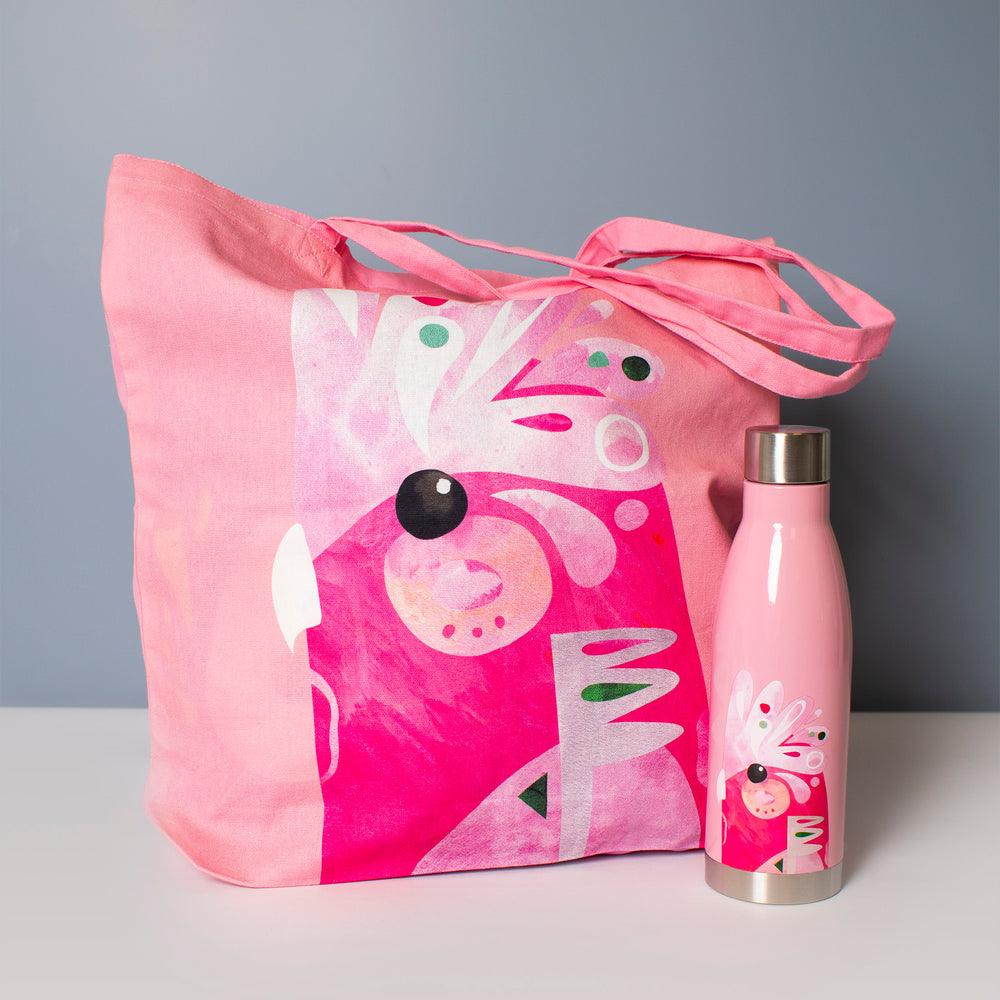 2pc Galah Hydration Travel Set with 500ml Double Walled Insulated Bottle and Cotton Tote Bag