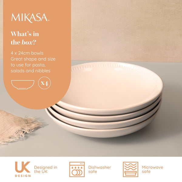 Mikasa Cranborne Stoneware Pasta Bowls, Set of 4, 24cm, Cream image 9