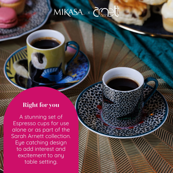 Mikasa x Sarah Arnett Porcelain Espresso Cups and Saucers, Set of 2, 85ml image 10
