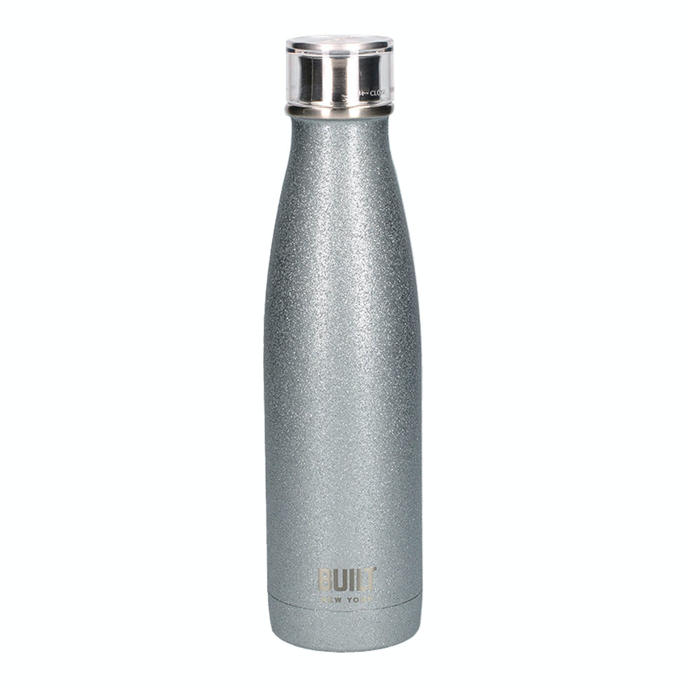 BUILT 480ml Double Walled Stainless Steel Water Bottle Silver Glitter image 1