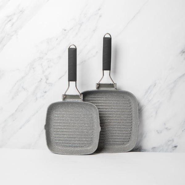 2pc Induction-Safe & Non-Stick Cast Aluminium Grill Pan Set with Folding Handles, 20cm and 24cm image 2