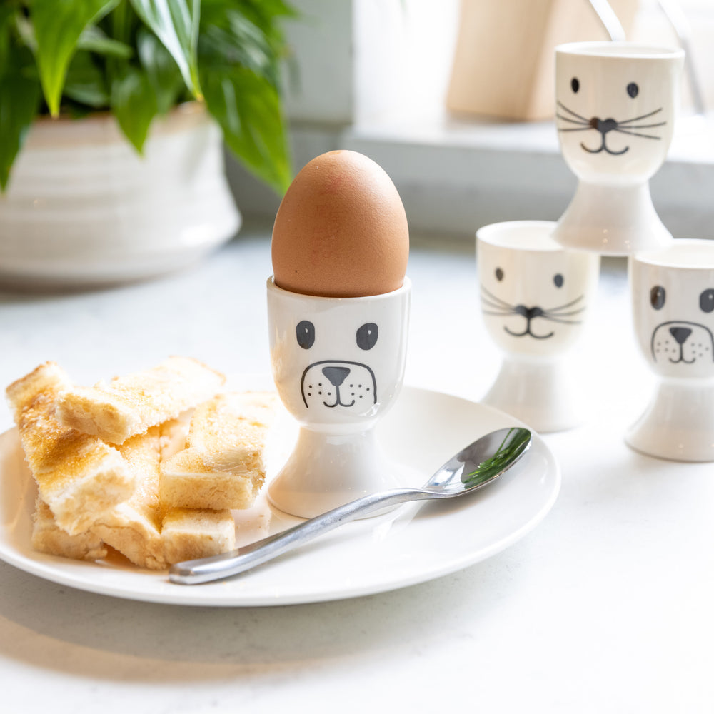KitchenCraft Cat and Dog Egg Cup Set - Porcelain, 4 Pieces