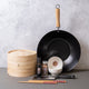 6pc Oriental Cooking Set with 30cm Wok, 2 x Dipping Bowls, 2 x Pairs of Chopsticks and Medium Two-Tier Bamboo Steamer