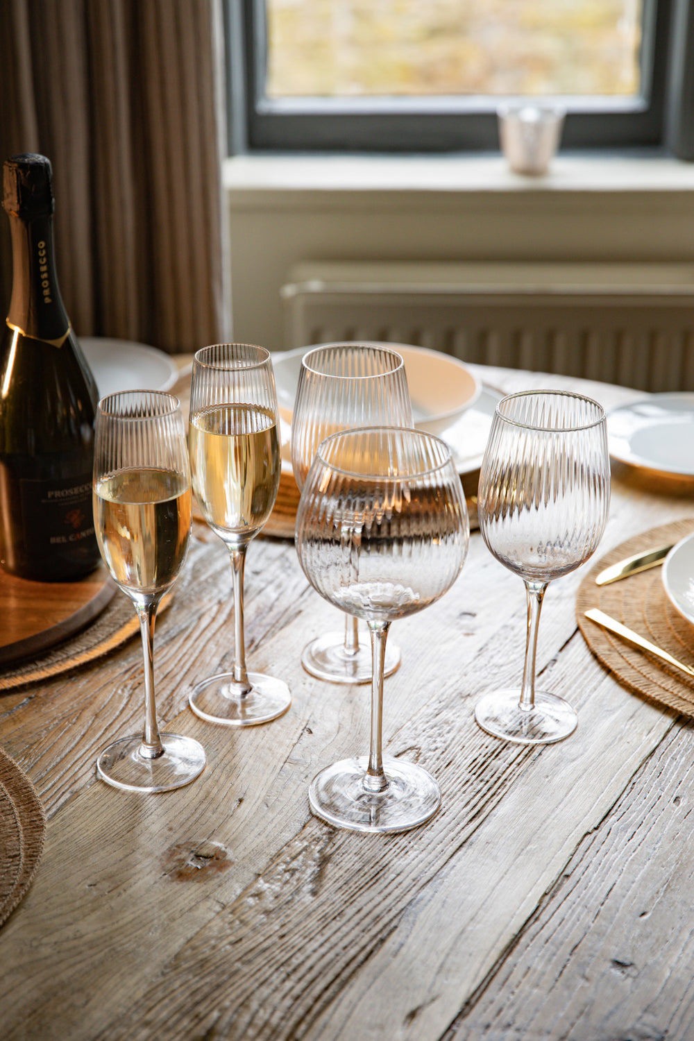 BarCraft Set of 2 Handmade Ribbed Gin Glasses in Gift Box