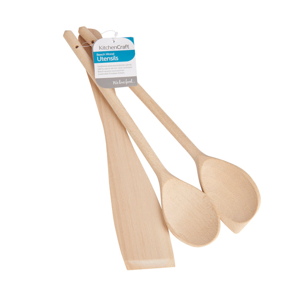KitchenCraft Set of Three Beech Wood Utensils image 3