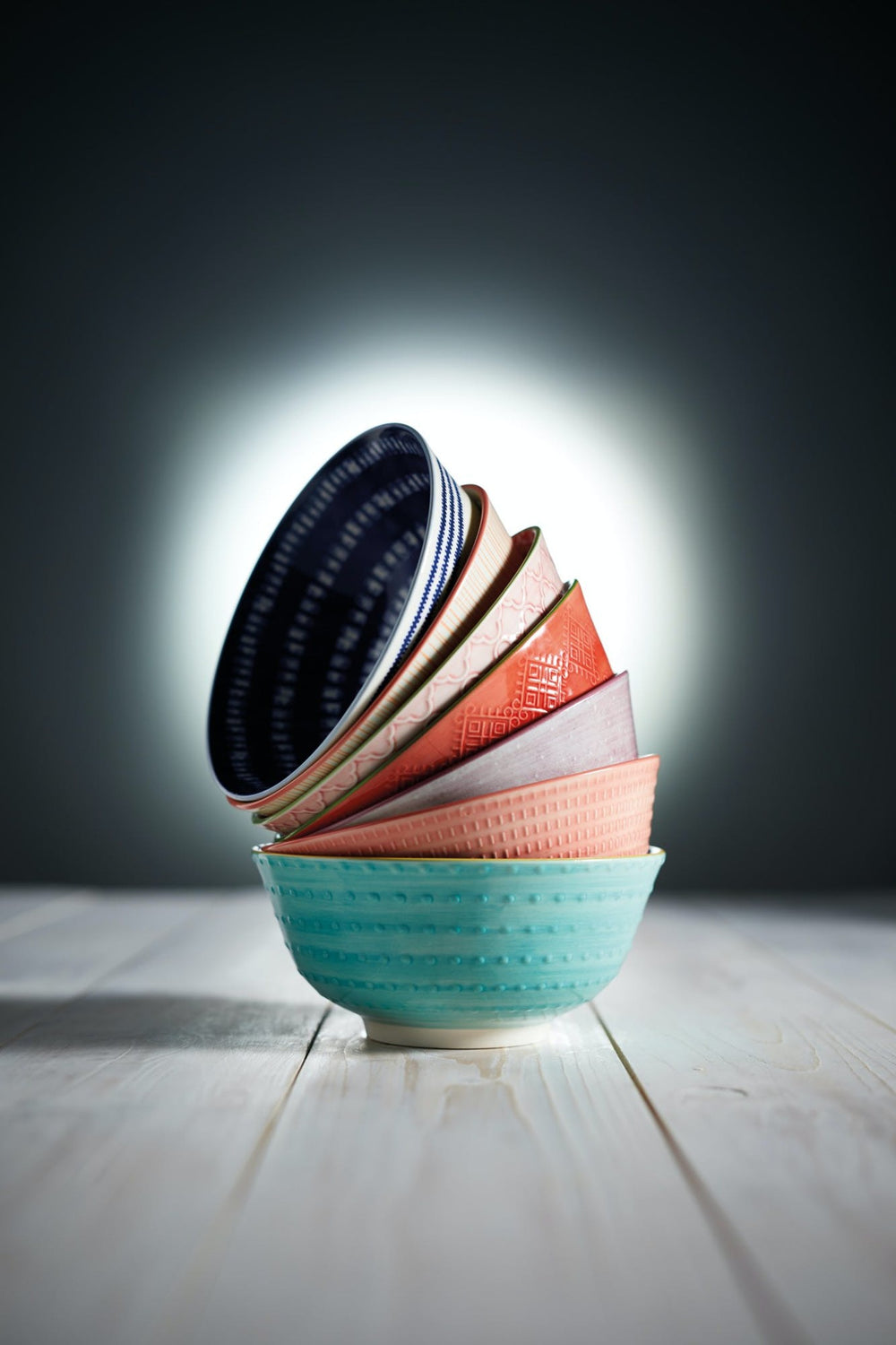 Set of 4 KitchenCraft Contrasting Blue Chevron and Spotty Ceramic Bowls