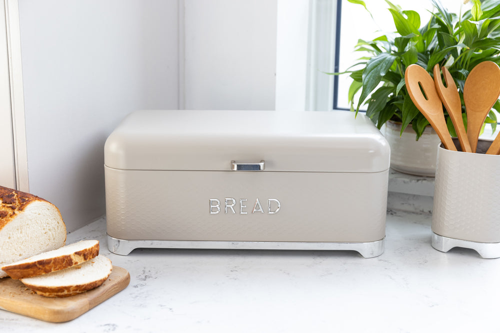 KitchenCraft Lovello Textured Large Bread Bin - Latte Cream