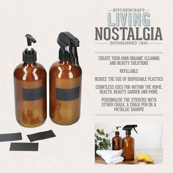 KitchenCraft Living Nostalgia Pump &Spray Bottle Set, Glass, Amber image 7