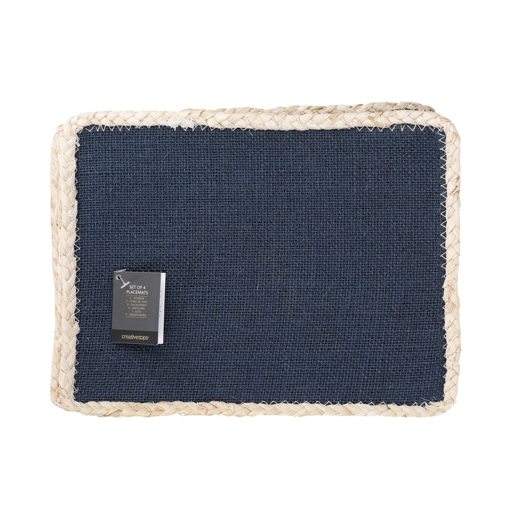 Creative Tops Rectangular Jute Placemats, Set of 4, Navy Blue, 19 x 22 cm