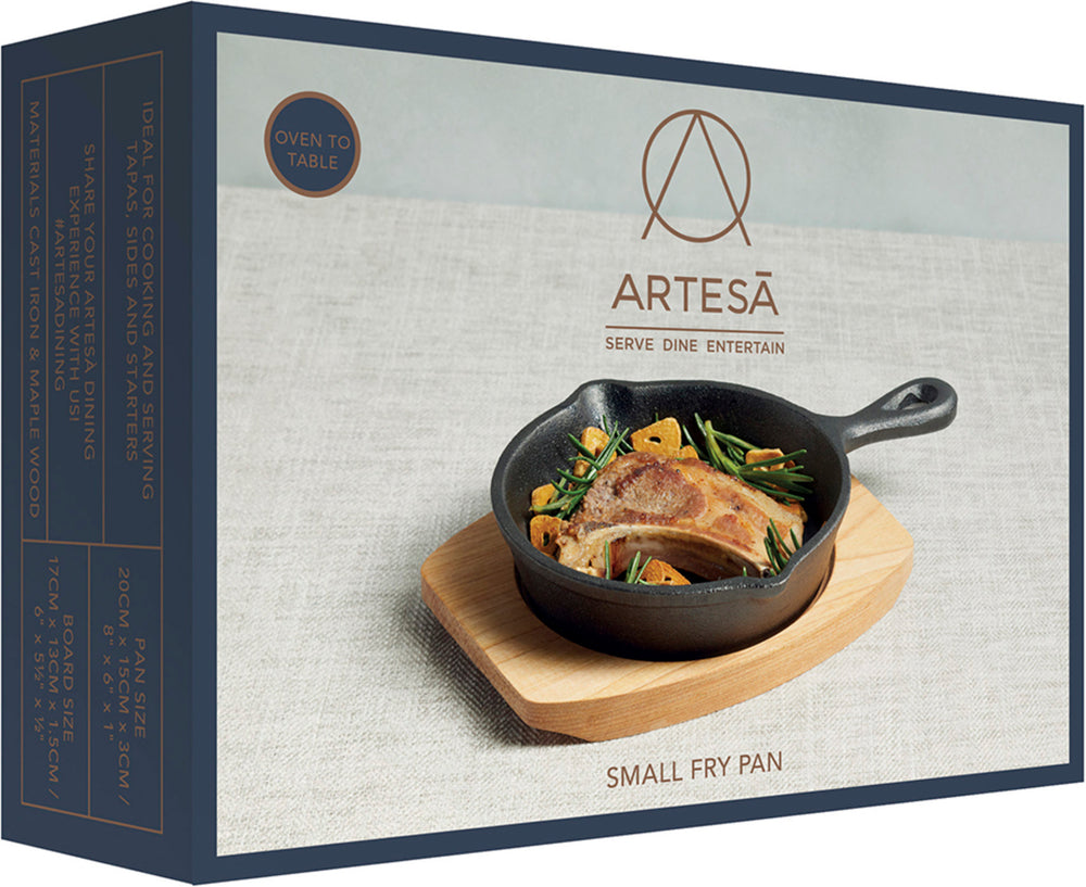 Artesà Cast Iron Round Small Fry Pan with Board, 15cm
