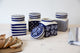 London Pottery Ceramic Canister Blue and White Circle