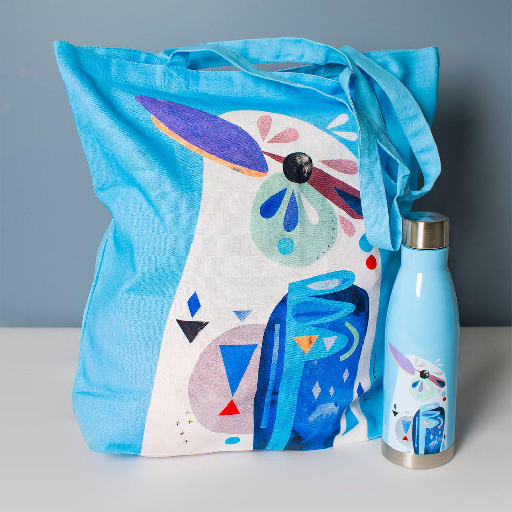 2pc Kookaburra Hydration Travel Set with 500ml Double Walled Insulated Bottle and Cotton Tote Bag