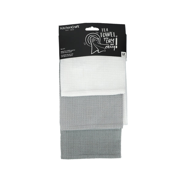 KitchenCraft Cotton Waffle Tea Towels - Greys image 4