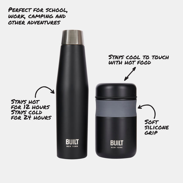 BUILT Apex Insulated Water Bottle & Food Flask Set, Black image 8