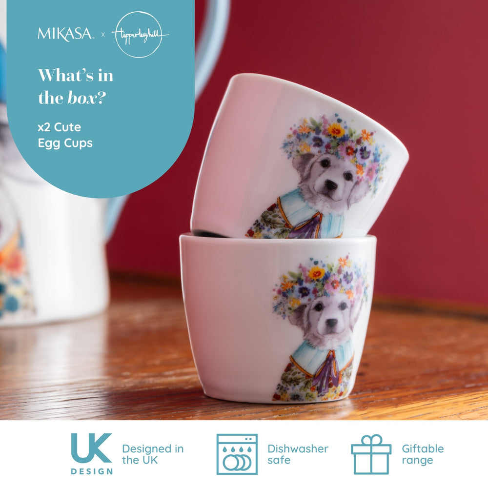 Mikasa Tipperleyhill Porcelain Puppy Egg Cups Set of 2, Dia 5 x Height 4CM
