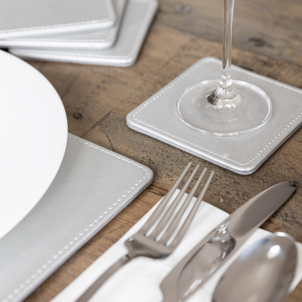 Creative Tops Naturals Premium Pack Of 4 Stitched Edge Faux Leather Coasters Metalic Silver image 4