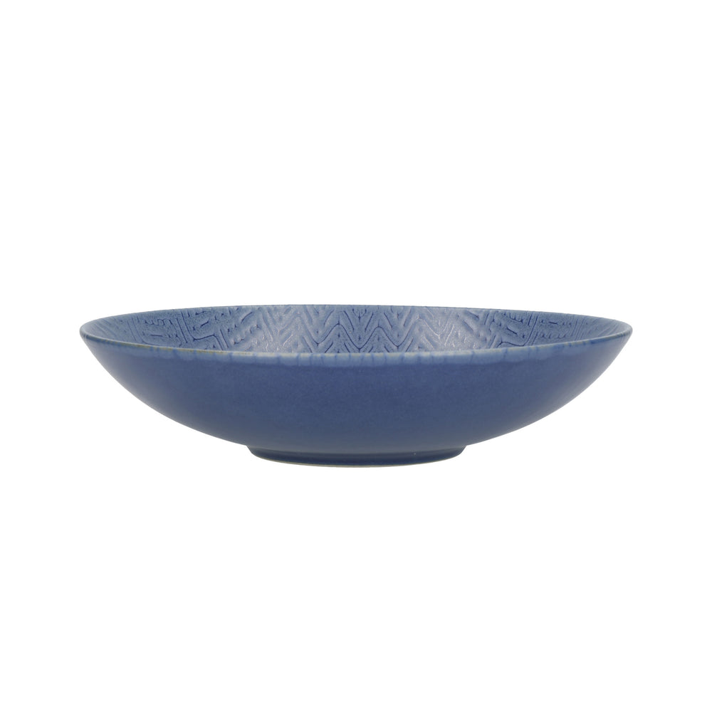 KitchenCraft Set of 4 Pasta Bowls in Gift Box, Lead-Free Glazed Stoneware - Embossed Blue / Cream