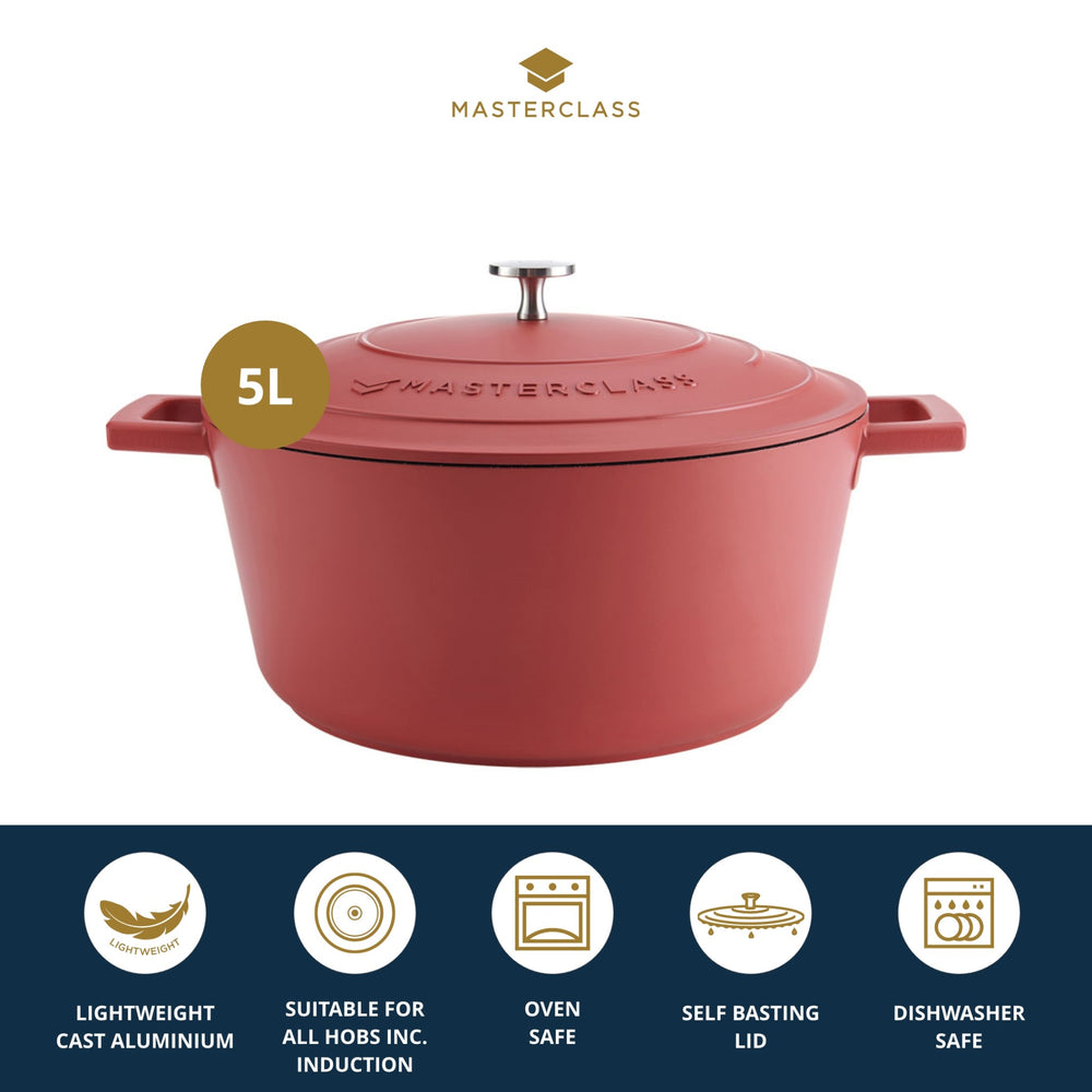 MasterClass Red Cast Aluminium Casserole Dish, 5L