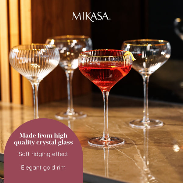 Mikasa Sorrento Ridged Crystal Coupe Glasses, Set of 4, 350ml