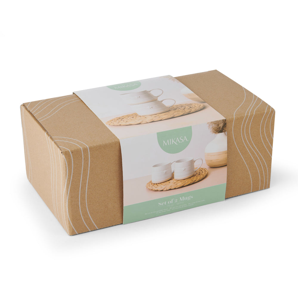 Mikasa Farmhouse Star Stoneware Mugs, Set of 2, 380ml, White
