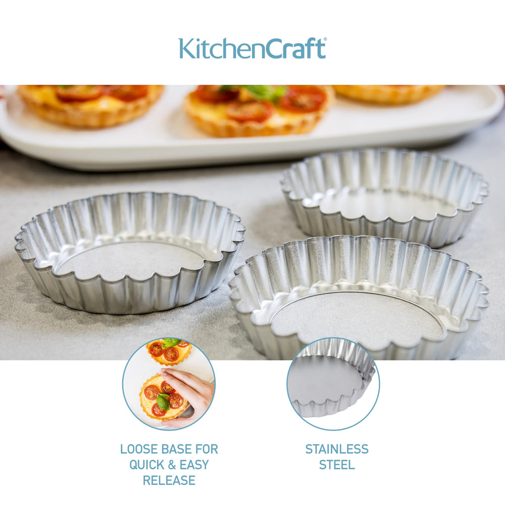KitchenCraft Loose Base Tart Tins, Set of 6, 10cm