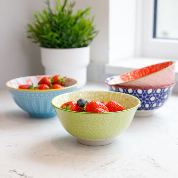 Set of 4 KitchenCraft Green and White Tile Effect Ceramic Bowls image 5