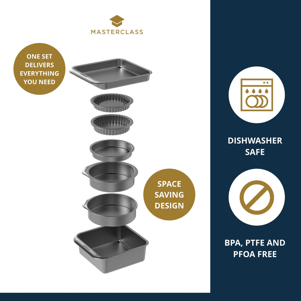 MasterClass Smart Space Stacking Seven Piece Non-Stick Roasting, Baking & Pastry Set