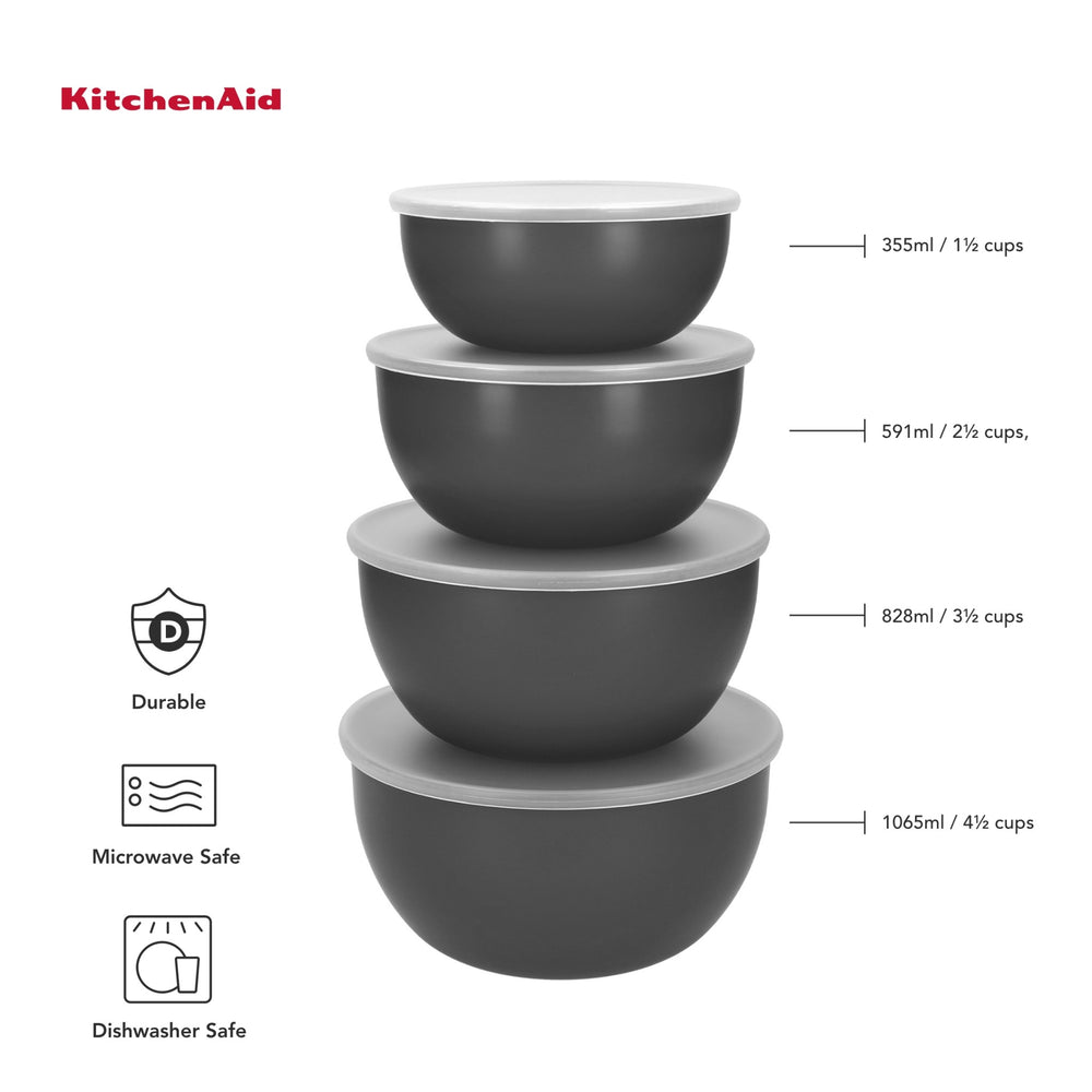 KitchenAid 4pc Meal Prep Bowls Set with Lids - Charcoal Grey