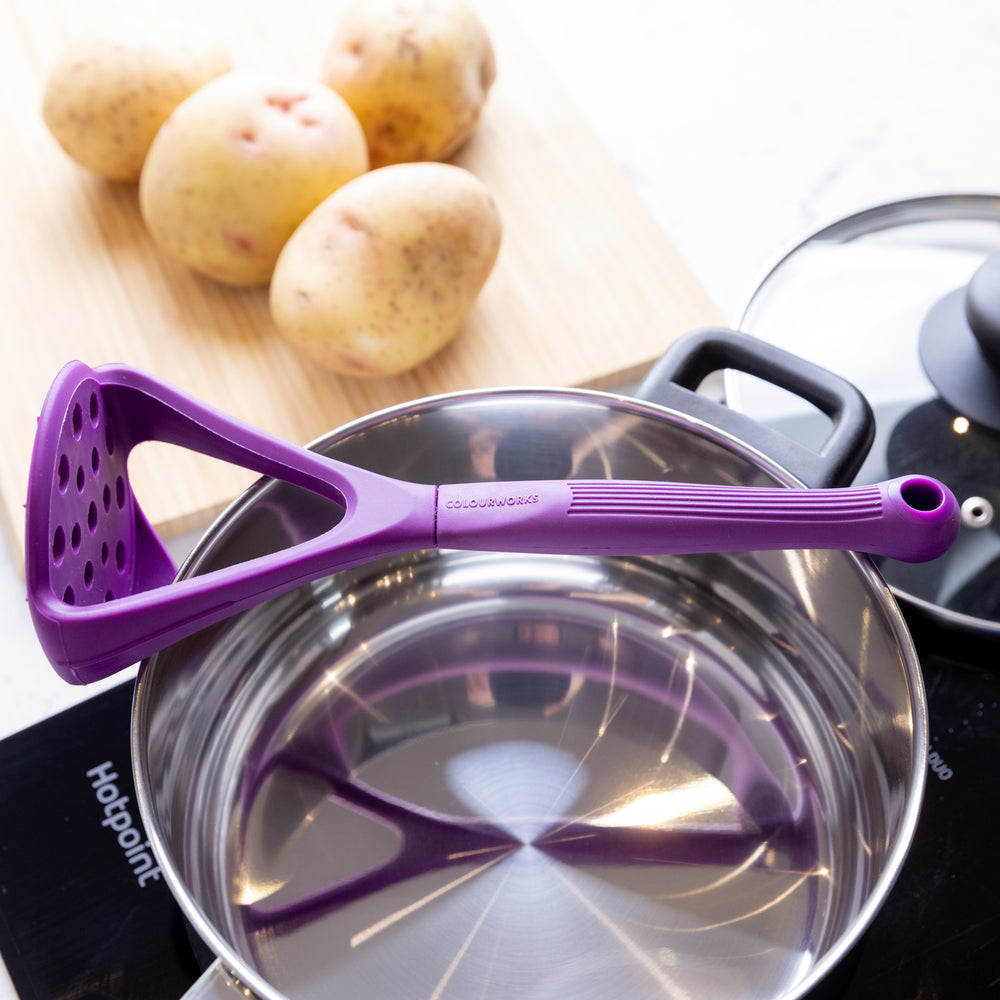 Colourworks Purple Silicone Potato Masher with Built-In Scoop