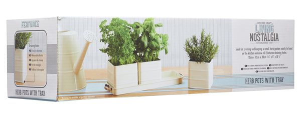 Living Nostalgia Antique Cream Herb Pots with Tray image 4