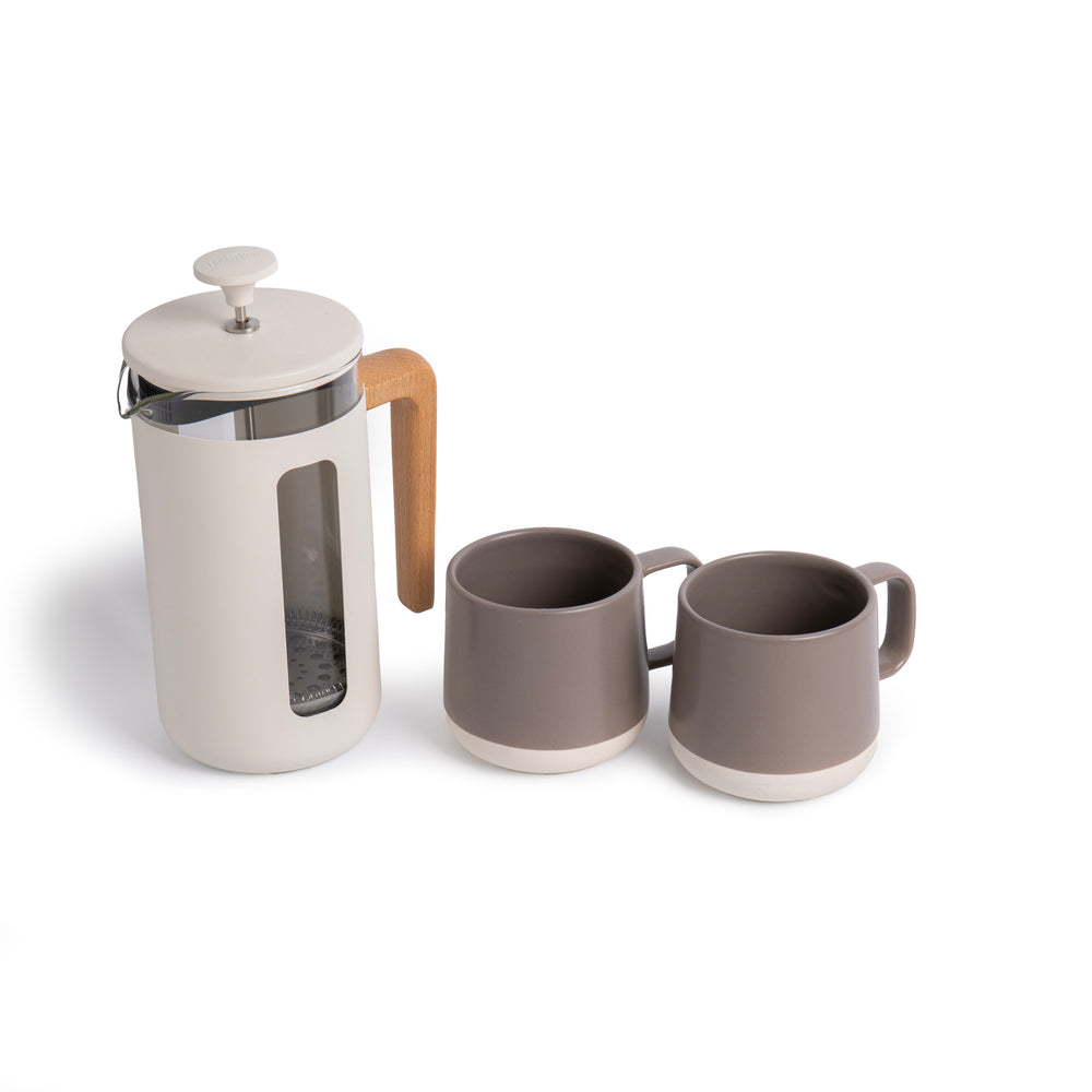 La Cafetière 3pc Cafetière Gift Set with Pisa 8-Cup Cafetière, Flint, and 2x Seville Ceramic Coffee Mugs, 300ml image 1