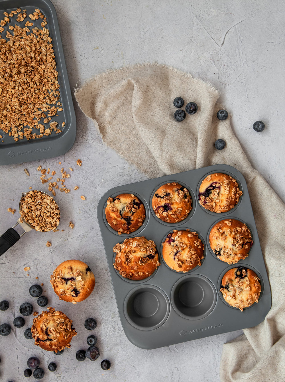 MasterClass Smart Ceramic Muffin Tray with Robust Non-Stick Coating, Carbon Steel, Grey, 24 x 22cm