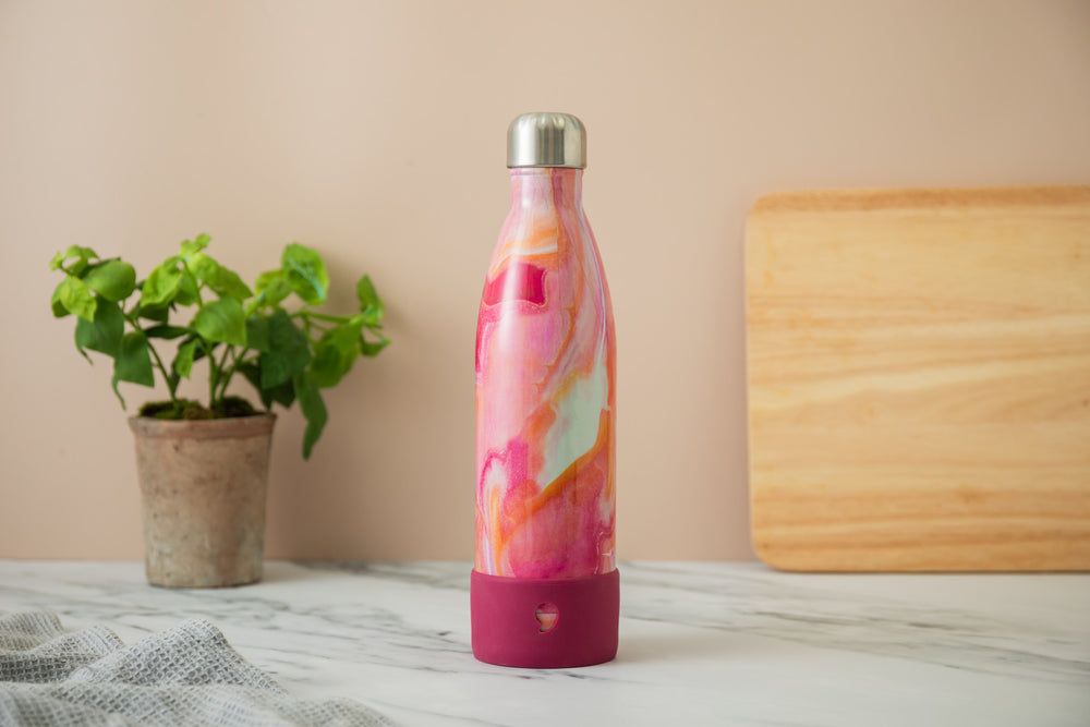 S'well 2pc Travel Bottle Set with Stainless Steel Water Bottle, 750ml, Rose Agate and FREE Pink Medium Bumper