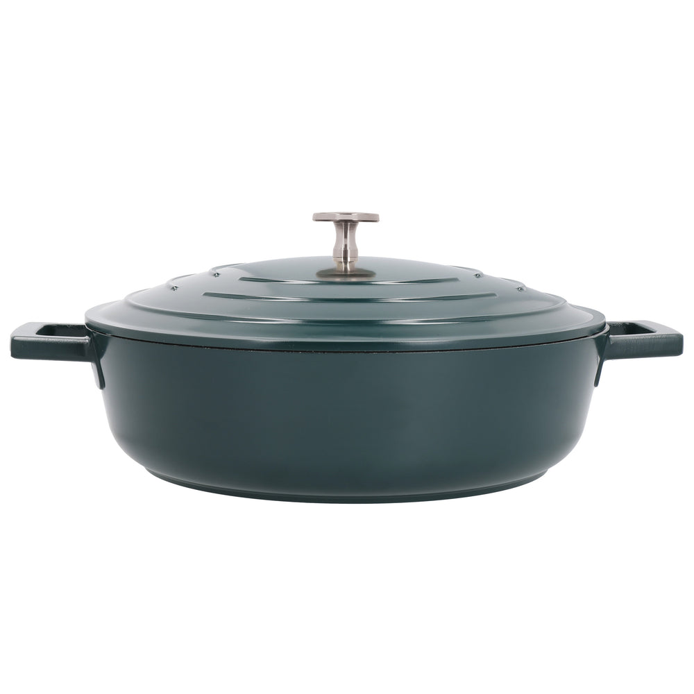 MasterClass Set of Gift-Boxed Cast Aluminium Shallow Casserole Dishes, 28cm/4 Litre, 28cm/5 Litre, Hunter Green