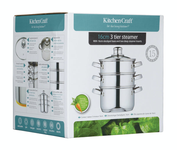 KitchenCraft Stainless Steel Three Tier Steamer, 16cm image 4